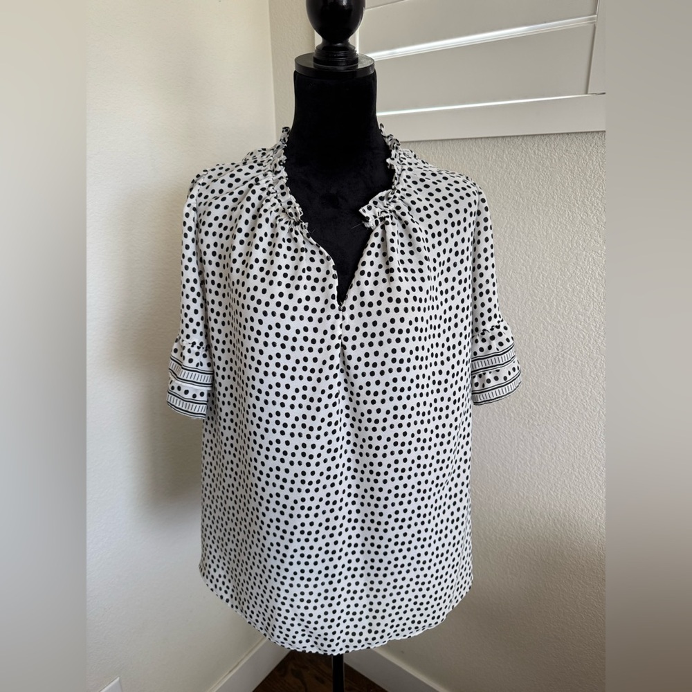 Max Studio Black and White Polka Dot Blouse